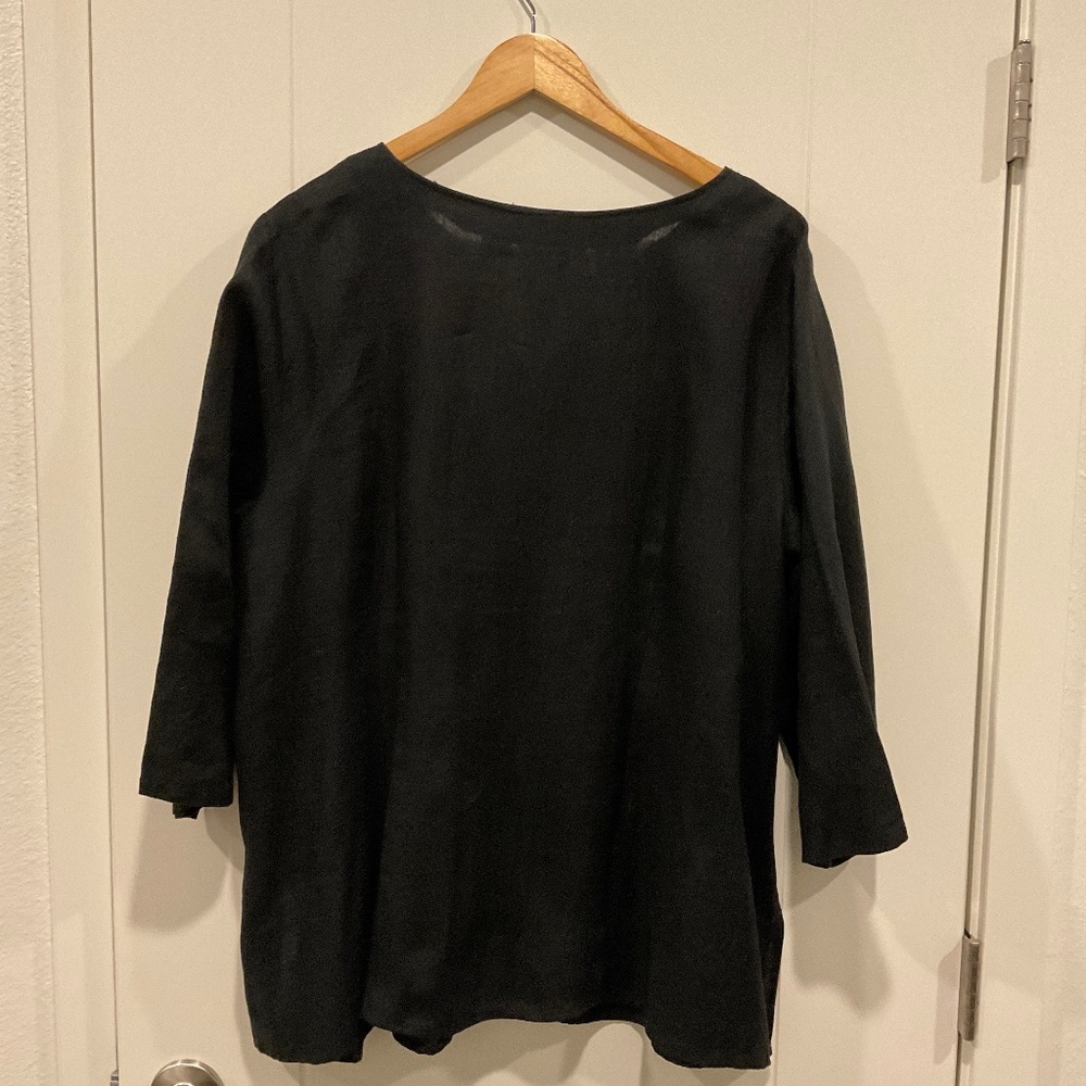 Richard Malcom Irish Linen Black Embellished Top 100% Linen Size 2X - Picture 6 of 11